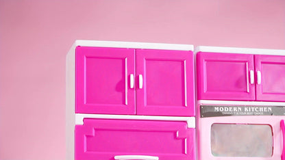 64pcs Pink Kitchen Toys with Lights And Sounds Mini Furniture Sets Doll Playset Toys