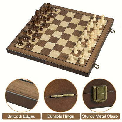 Magnetic Wooden Chess Set 15 Inch – Folding Portable Chessboard with Handmade Pieces, Tournament & Travel Chess Game for Adults Kids Beginners, Birthday Christmas Gift