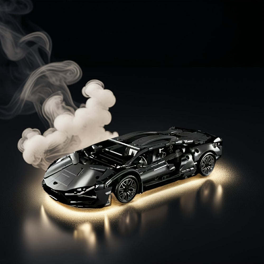 Black Supercar Building Blocks Set 1288 Pcs Limited Edition – Openable Hood & Trunk Functional Headlights Realistic Engine, Advanced Assembly Model Kit for Adults & Teens, Birthday Christmas Gift