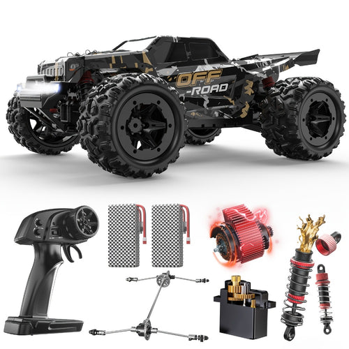 DEERC 1/16 All-Metal 42KM/H RC Truck 4WD Off-Road Monster Truck with Dual 1500mAh Batteries, LED Headlights & Wheelie Bar – High Speed Remote Control Car for Adults & Hobbyists (Black)