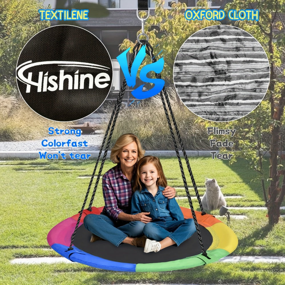 Saucer Swing for Kids 43 Inch – 360° Rotating Spinner Swing with Swivel, Adjustable Ropes & Hanging Straps, Durable Round Nest Swing for Outdoor Tree or Swing Set, Backyard Playground Gift