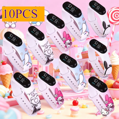 10pcs Sanrio Cartoon Anime Kawaii Kuromi Melody Electronic Sports Watch, Party Party Party Gift, Children's Gift, Festival Gift, Birthday Gift Suitable for Teachers, Prize Exchange Gift, 4 Color Mix and Match