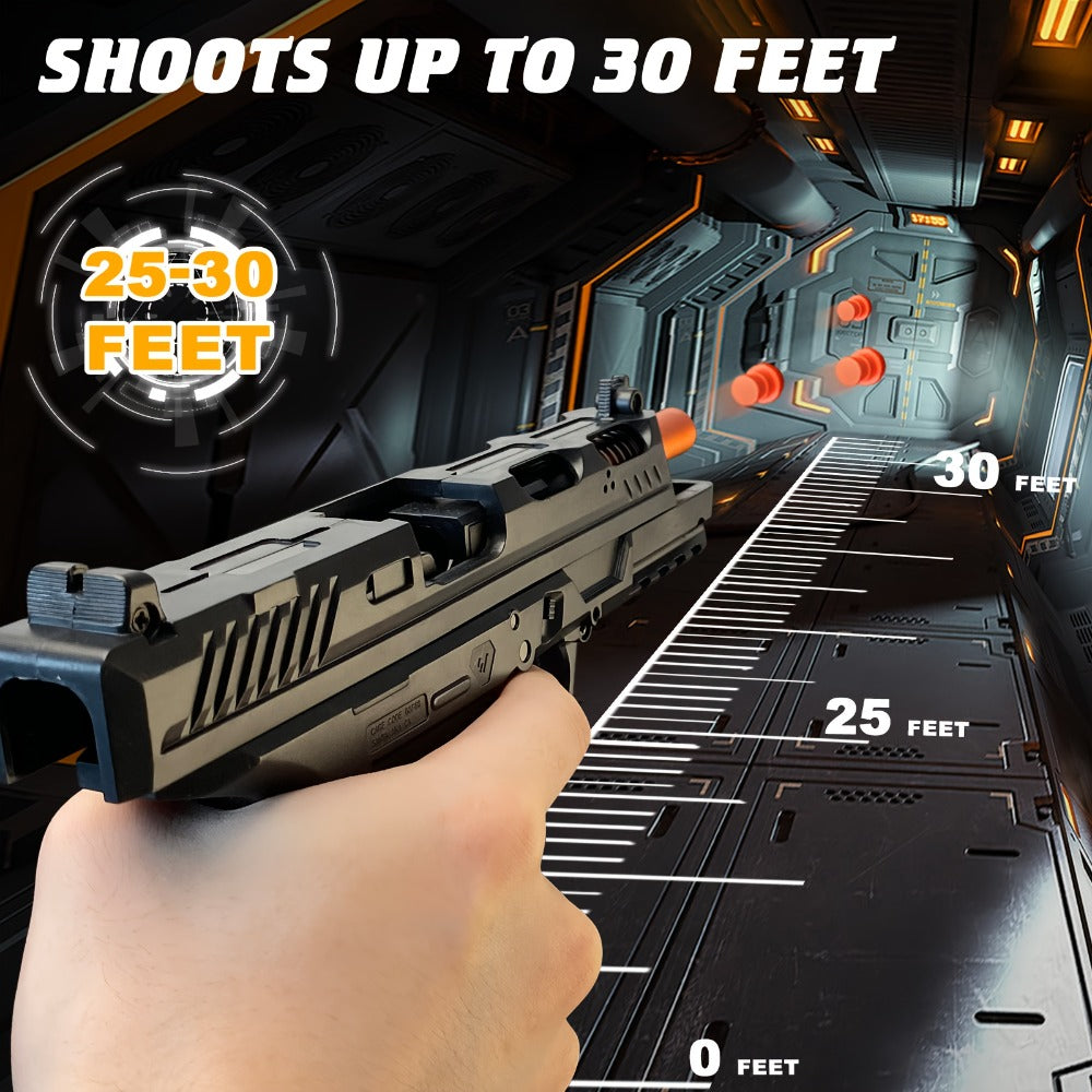 Soft Bullet Toy Gun Pistol with Ejecting Shells & 100 Bullets – Semi-Automatic Rapid Fire Foam Blaster for Kids Boys Ages 6+, Indoor Outdoor Shooting Game Toy, Birthday Christmas Halloween Gift