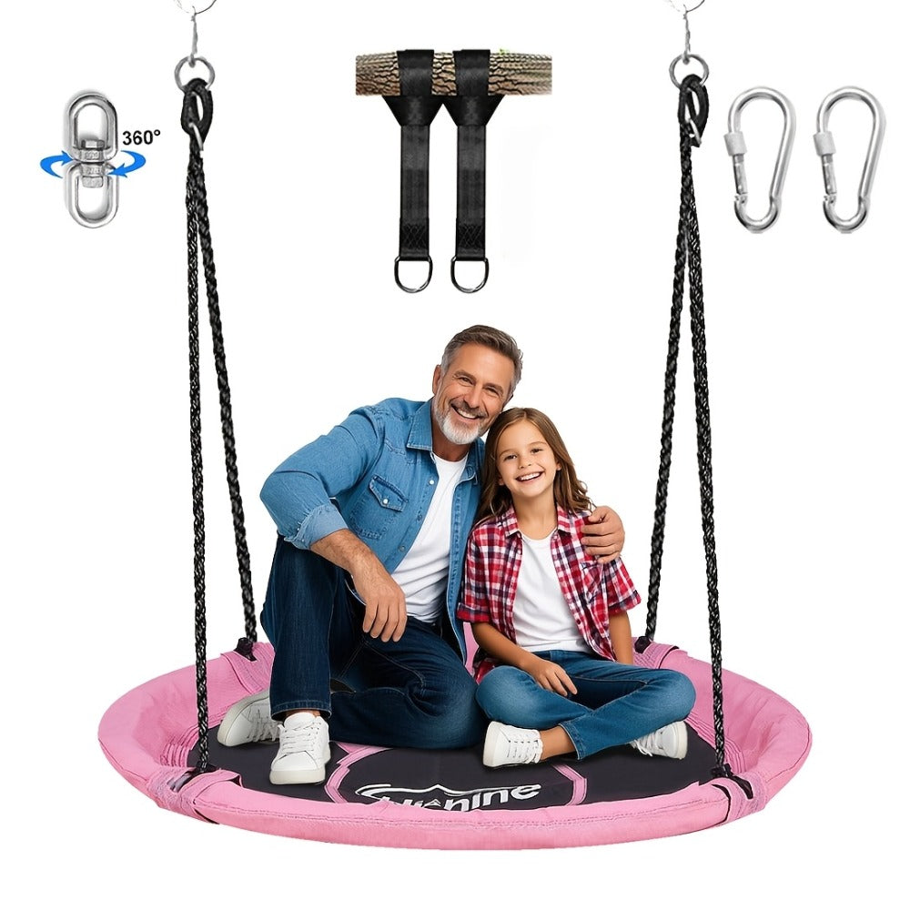 Saucer Swing for Kids 43 Inch – 360° Rotating Spinner Swing with Swivel, Adjustable Ropes & Hanging Straps, Durable Round Nest Swing for Outdoor Tree or Swing Set, Backyard Playground Gift