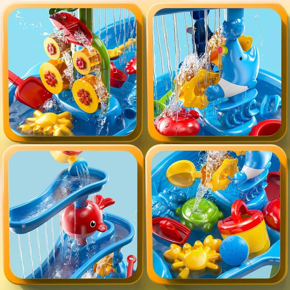 Sand Water Table for Kids 3-Tier Outdoor Sensory Play Table with Shovel Scoop & Strainer – Backyard Beach Summer Toy for Toddlers Boys Girls (Blue)