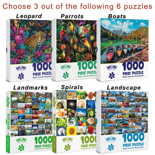 3 Pack Challenging 1000 Piece Large Jigsaw Puzzle for Adults, for Family Game Night, Birthday/Christmas/Holiday/Easter Gift, DIY Home Decor, Puzzles with Letters on Back, Fusine Lake, Jungle Parrots, Leopard in the Jungle, Travel Landscape, Scenic Spots i