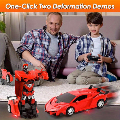 1:18 Deformation RC Robot Car for Kids – One-Button Transform Remote Control Stunt Car with 360° Rotating Drift, Educational Toy for Boys & Girls Ages 3+, Birthday Gift (Red)