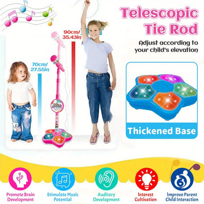 1 Set Kids Karaoke Microphone Toys - Kids Microphone Amplified Music Kids Microphone Random Print With Stand Analog Standing Karaoke Kids Singing Toys