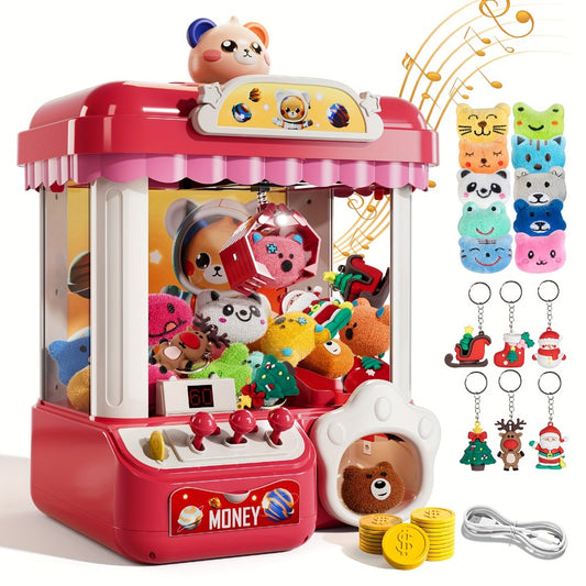 Mini Claw Machine for Kids with Lights Music Pink – Large 16.9" Arcade Claw Toy with 20 Coins 16 Plush Dolls USB Cable, Fun Birthday Christmas Gift for Girls Boys Ages 3 6 8 10+