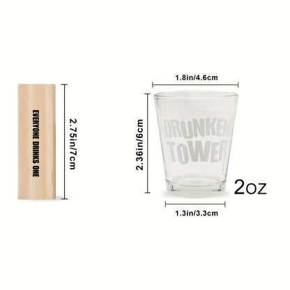 60 Wooden Building Blocks Rolling Tower Party Challenge Game Set (including 4 Glass Cups And 60 Challenge Blocks) - Adult Party Game - Halloween Christmas Gift