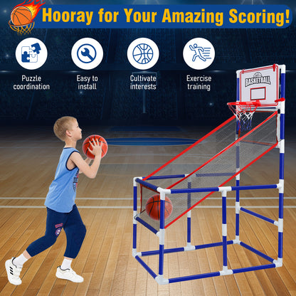Basketball Game Set with 2 Balls for Kids,Adjustable Toy Game Sport with Storage for 3 to 6 Years Old, Kids Basketball Hoop Suited for Outdoor and Indoor