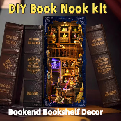 Book Nook Kit Magic House DIY Miniature Dollhouse Bookshelf Insert with LED Light – 3D Craft Kit for Adults & Teens, Unique Birthday Christmas Gift for Women Girls Book Lovers