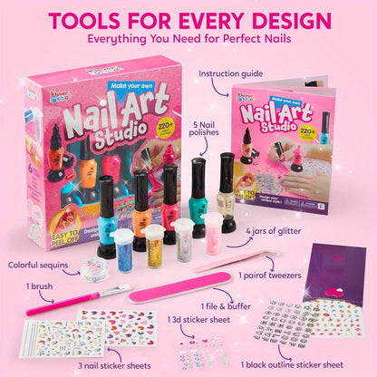 SYNCFUN Nail Polish Art Kit For Kids, Kid-safe, Non-toxic Materials-Children Nail Studio With Glitter, Stickers Sequins, Stroke Sticker, Polish-Girls Creative Idea Birthday Christmas Gifts Age 7+