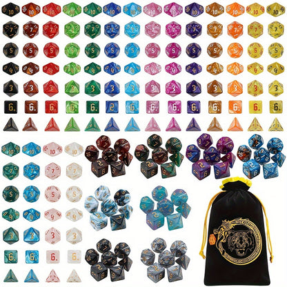 182pcs CiaraQ DND Dice Set Compatible for D&D RPG MTG - Complete Polyhedral Dice with Large Flannel Bag, D20 D12 D10 D8 D6 D4, Tabletop Game Dice Gift for Gamemasters, Great for Christmas & RPG Tabletop Games (182pcs)