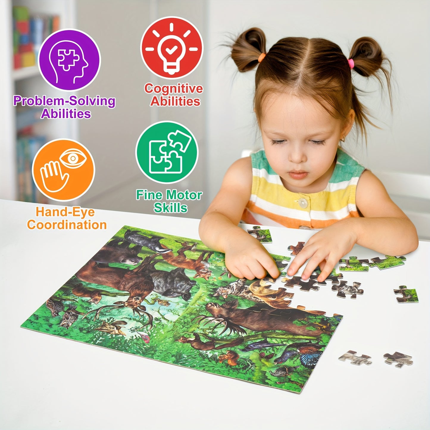 Double Sided Jigsaw Puzzles 100pcs for Kids 3-8, Jungle Animal Puzzle Toys for Boys Girls Kids Christmas Gifts Birthday Gift, Thanksgiving Day Present