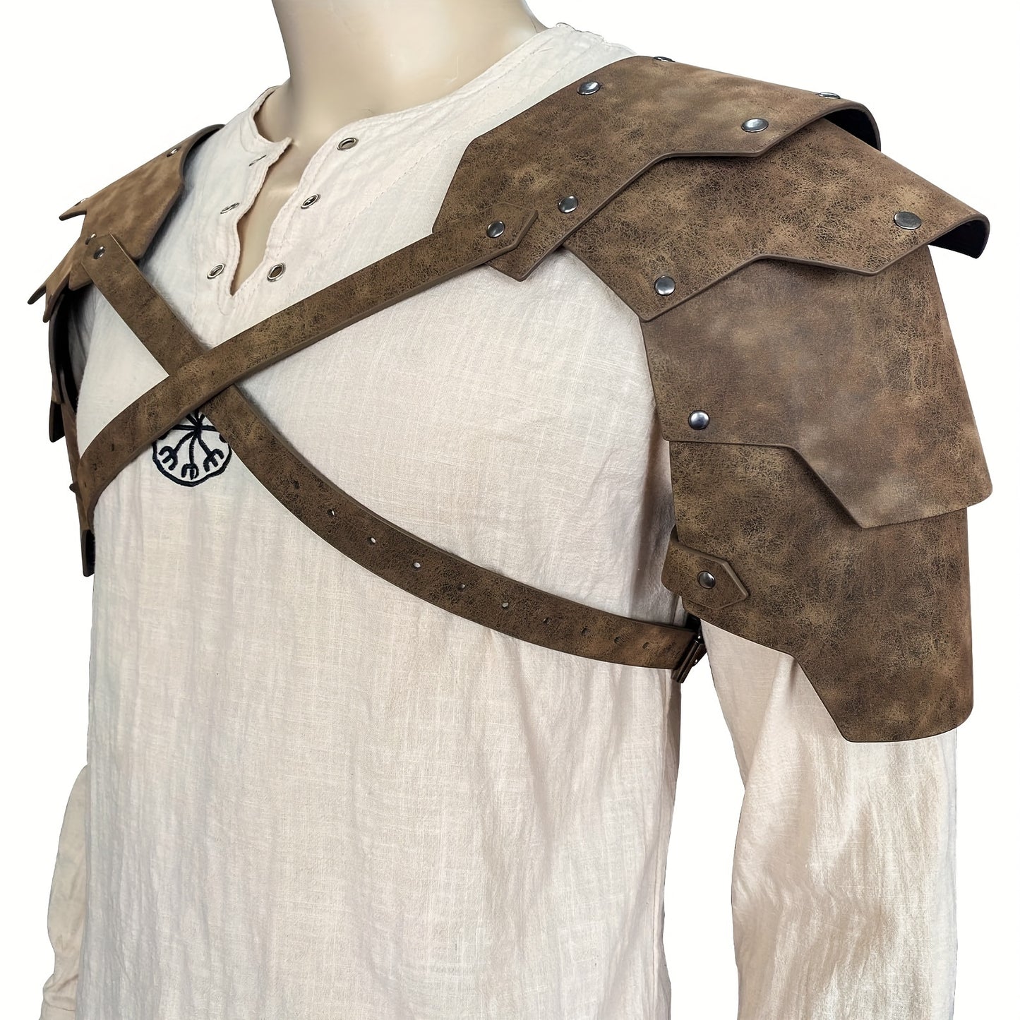 Medieval Retro Warrior Faux Leather Double Shoulder Armor for Halloween COSPLAY Props Men & Adults
