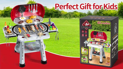 Imaginative BBQ Grill Playset for Kids, Two-Tier Structure, Includes Toy Food Items Like Meats, Fruits, Spices, And a Functional Water Tap, Suitable for Girls Aged 3 And Up