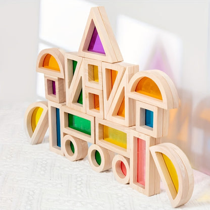 Translucent Acrylic Building Blocks for Kids – Colorful Geometric Construction Toy Set, Sensory Light Table Play, STEM Educational Toy for Toddlers, Birthday Holiday Gift for Boys & Girls Ages 3+
