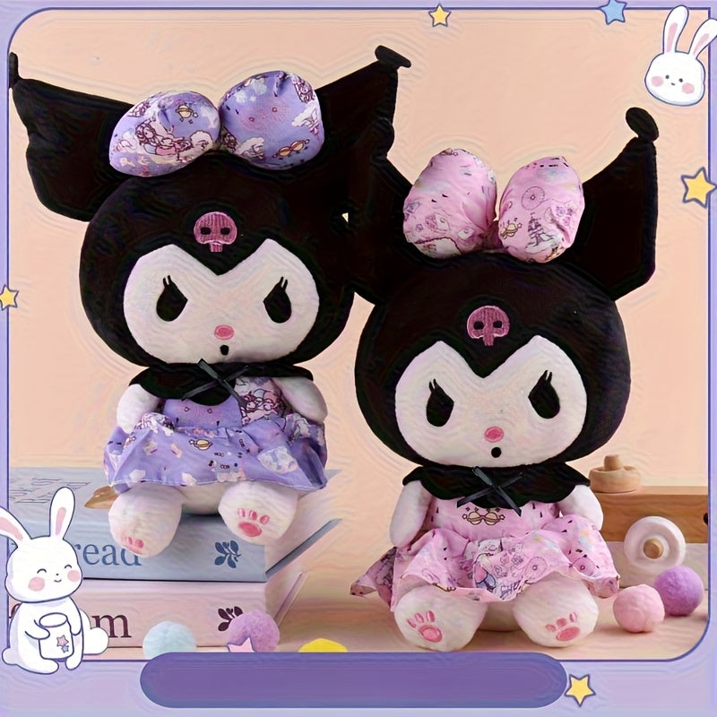 1pc Sanrio Kuromi Plush Doll - Soft Polyester Stuffed Animal Toy with Floral Bow Headband & Skull Embroidery, Cute Princess Dress Design in Purple & Pink, Perfect Birthday And Holiday Gift for Youngsters