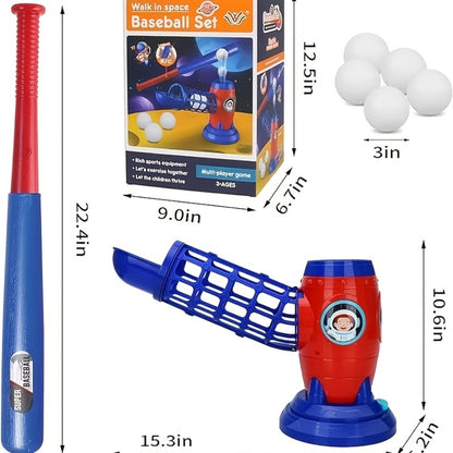 Kids Automatic Baseball Pitching Machine Toy Set – Fully Automatic Children's Baseball Trainer with Bat, Ball Machine & 10 Balls | Sports Training Gift for Boys and Girls