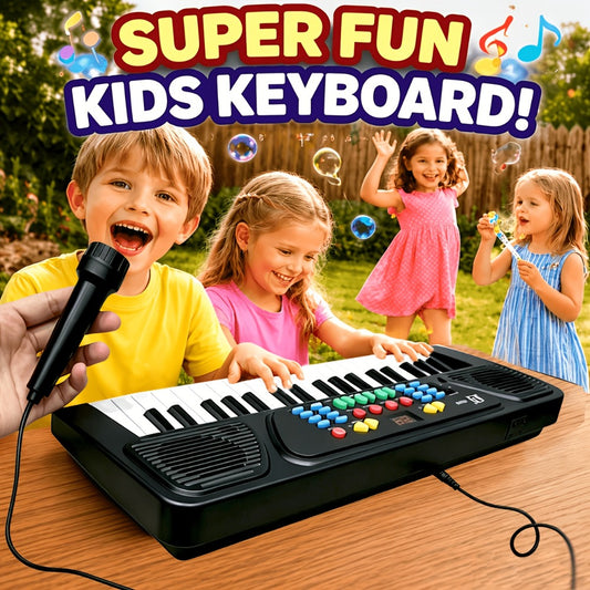 Kids Keyboard Piano 37 Keys with Microphone, Portable Electronic Piano for Beginners, Educational Musical Instrument Toy for Boys & Girls Ages 3-12, Birthday Christmas Gift, Black