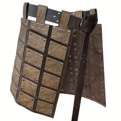 Viking Skirt Armor with Belt for Men & Women – Embossed PU Faux Leather Waist Armor, Nordic Medieval Warrior Costume for Halloween LARP Cosplay Renaissance Fair, Dark Brown & Black