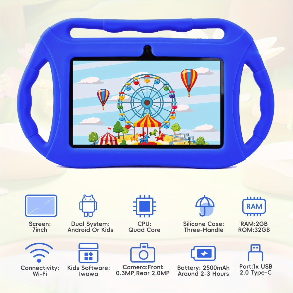 Veidoo Tablet, 7-Inch Android Device, 2GB + 32GB Storage, Wifi Connectivity, IPS Display, Parental Controls, Educational Games, Learning Tablet for Young Children