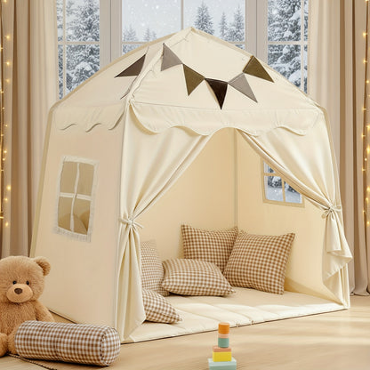 Extra Large Kids Play Tent with Flags, Portable & Foldable Teepee, Indoor Outdoor Dome Tent Playhouse, Bed Tent Bed Canopy for Boys & Girls, 59x39x59in, Toys Not Include, Christmas & Halloween