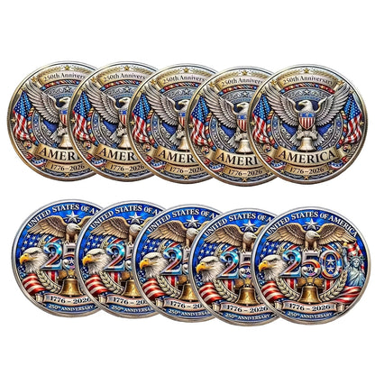 10 US 250Th Anniversary Coins - 1776 - 2026 Anniversary Coins - Collectible Commemorative Coins Featuring Dual Historical Patterns, Commemorative Gifts with a 250-Year History