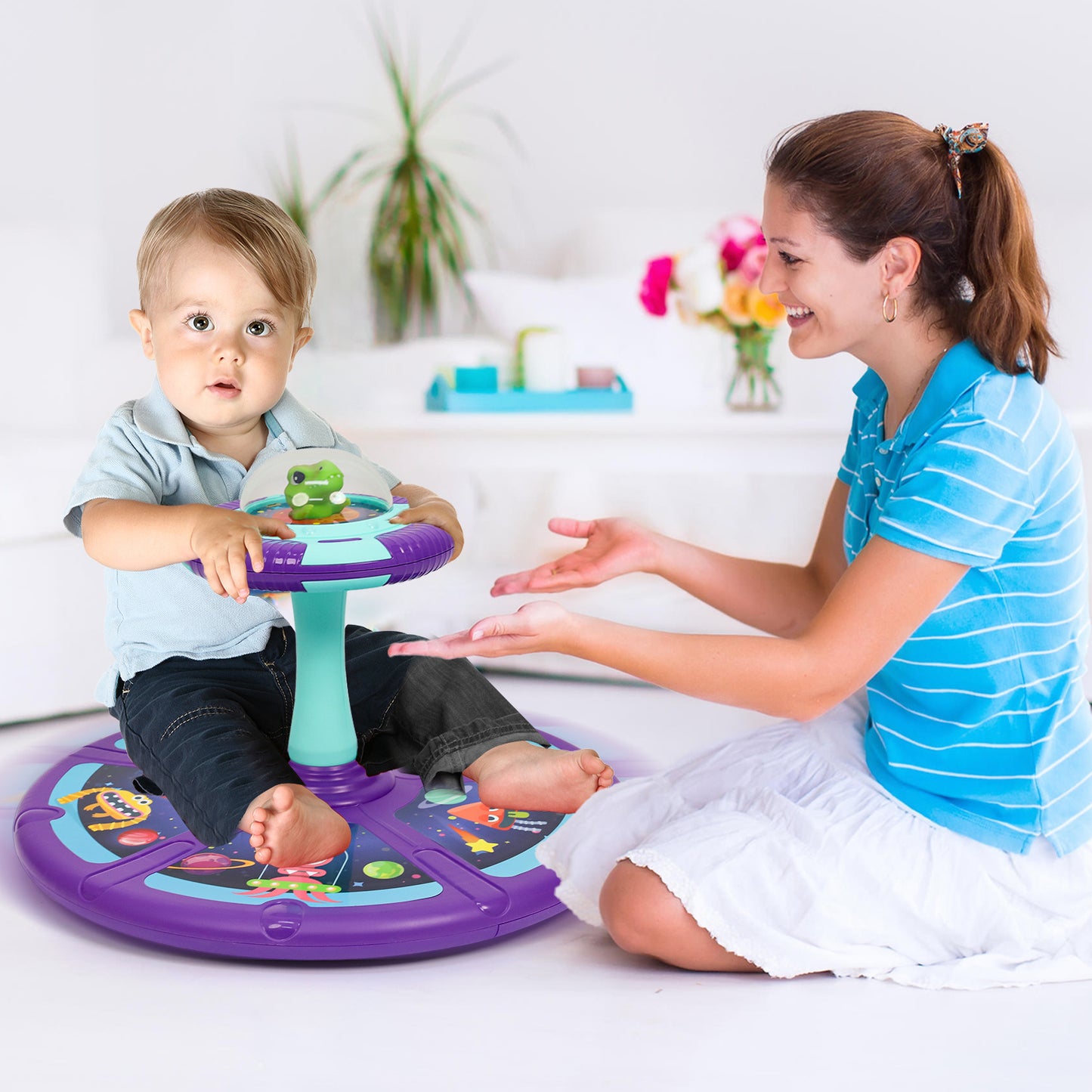 Dinosaur Sit And Spin Toy For Toddlers Girls Ages 18M+, Birthday Gift For Toddler, 360° Spin Seat Indoor Interactive Sensory Toy With Music