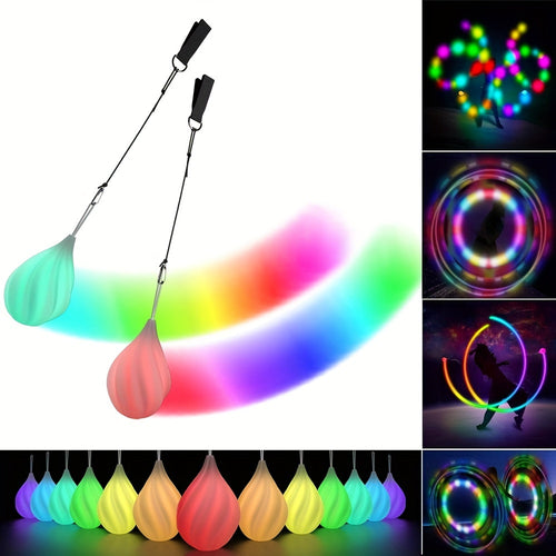 LED Poi Balls-2021 Upgraded Soft Spinning Glow Poi for Beginners And Professional Rainbow Fade And High Strobe Spinning LED Glow Balls Light Up Balls 1x Pair Glow Poi Balls