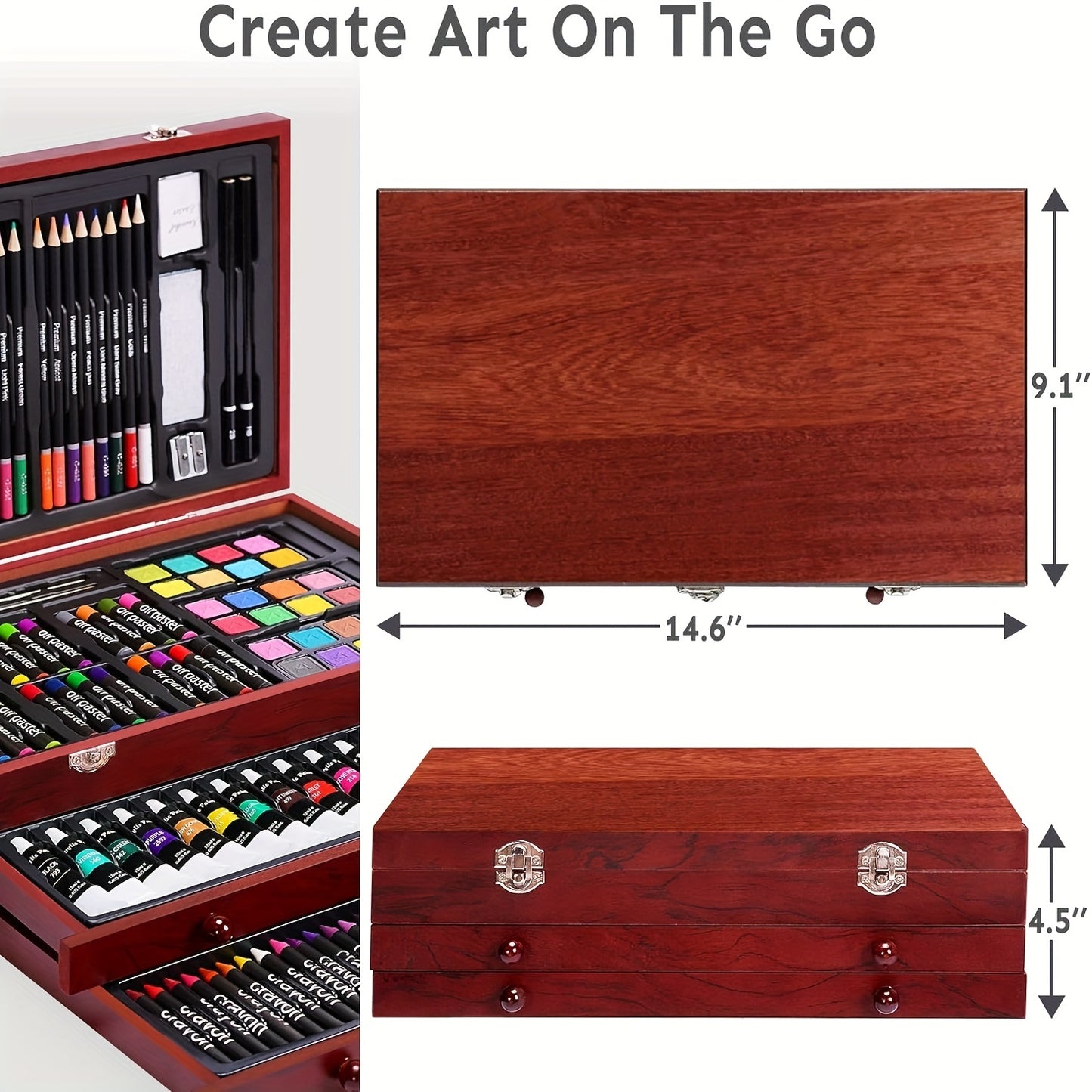 [Gift, Easter, St.Patrick's Day] 175pcs Deluxe Art Set With 2 Drawing Pads, Crayons, Acrylic Paints, Colored Pencils Set In Wooden Case, Professional Art Kit, Paint Supplies, Gift, Easter, St.Patrick's Day, Art & Drawing Toys