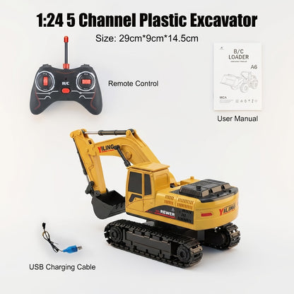 Track Type RC Excavator Toy for Kids – 1200mAh Remote Control Excavator with Metal Shovel & LED Light, Construction Tractor Toy for Boys Ages 6-12, Birthday Gift (Metal/Plastic/Mini Options)
