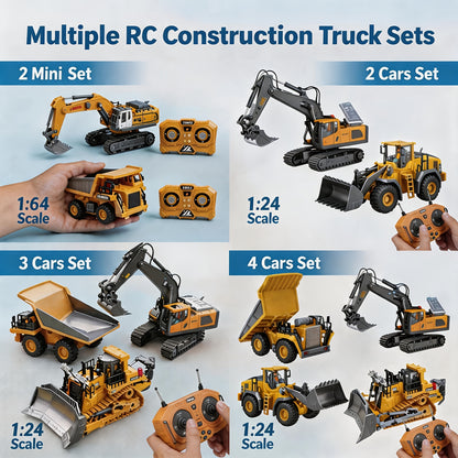 [Remote Control Toy Car] 4pcs/ 3pcs/ 2pcs Remote Control Engineering Vehicle Set, 2.4G 1:24 & 1:64 High-Tech 11-Channel RC Excavator, Dump Truck & Bulldozer Alloy Plastic Construction Toy Car Kit