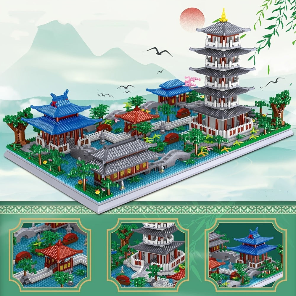 Hangzhou West Lake Building Blocks Set 3282 Pcs – Miniature Chinese Architecture Model with Pagoda & Cherry Blossom Tree, Collectible Landscape Display Kit for Adults & Teens, Cultural Gift