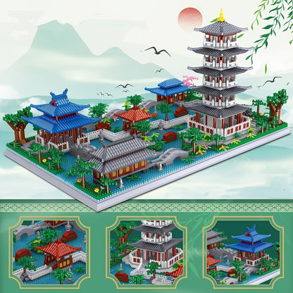Hangzhou West Lake Building Blocks Set 3282 Pcs – Miniature Chinese Architecture Model with Pagoda & Cherry Blossom Tree, Collectible Landscape Display Kit for Adults & Teens, Cultural Gift