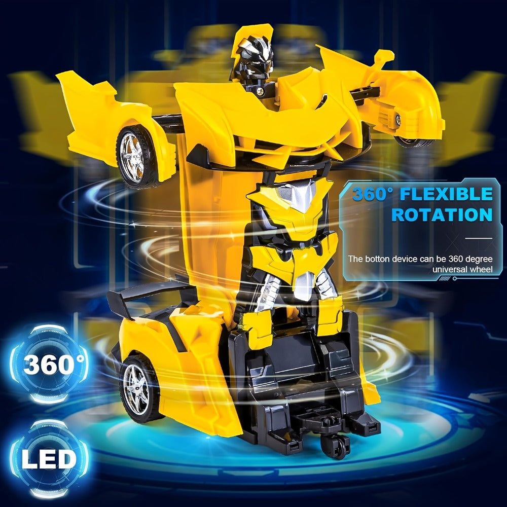 Transforming RC Stunt Car Robot for Kids – One-Button Deformation 360 Drift 2.4GHz Remote Control Toy with LED Lights Boys Gift Ages 3+ (Red/Blue/Yellow)