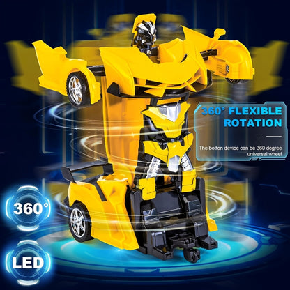 Transforming RC Stunt Car Robot for Kids – One-Button Deformation 360 Drift 2.4GHz Remote Control Toy with LED Lights Boys Gift Ages 3+ (Red/Blue/Yellow)