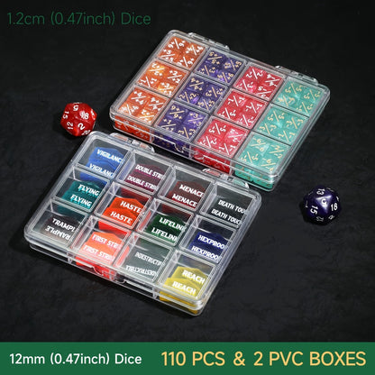 MTG Counter Dice Set 110pcs – 12mm 6-Sided +1/-1 Token Dice D20 & Keyword Counters Tokens for Magic the Gathering TCG Card Game Accessories Gift