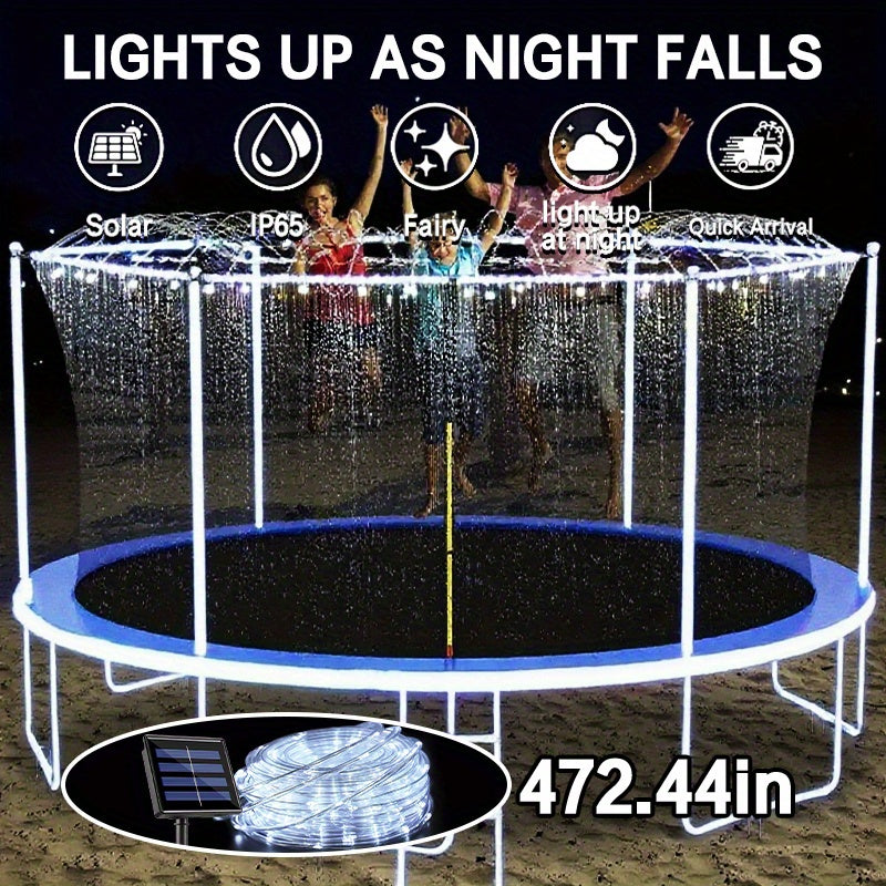 Solar LED Trampoline Lights for Kids & Adults – 50/100 LEDs Colorful Rope Lights, 8 Modes, IP65 Waterproof, Fits 8-16 Ft Trampolines, Outdoor Safety Glow Light