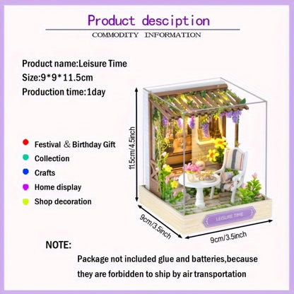 DIY Wooden Tiny House Kit with Dust Cover – Handmade Miniature Dollhouse Puzzle, 3 Themes Afternoon Tea Rotating Food House Moon Magic, Creative Home Decor Gift for Adults & Teens Birthday Christmas