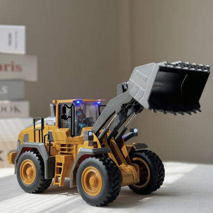 RC Construction Vehicle Toy 2.4GHz Remote Control Excavator Bulldozer Loader with Alloy Metal Cover Lights Sound Effects, Crawler Tractor Truck for Boys Ages 8 and Up, Birthday Gift