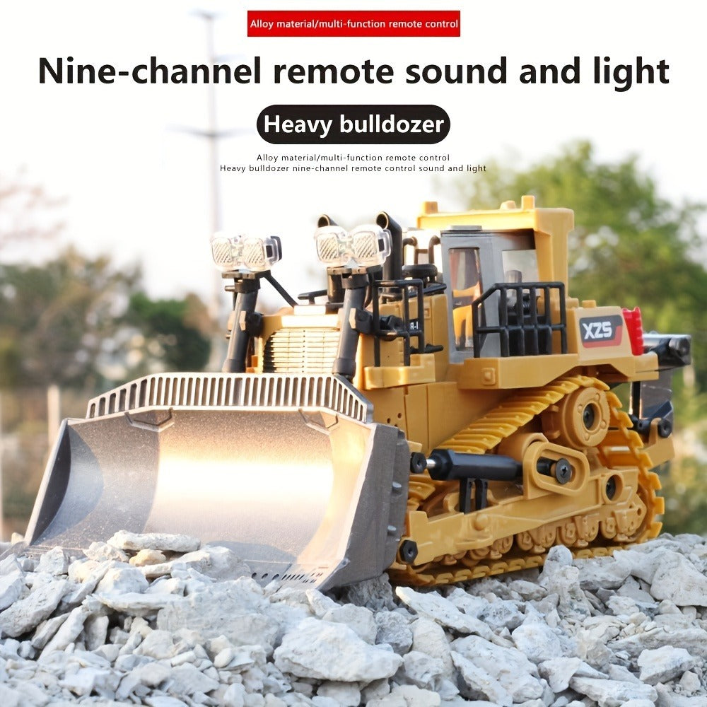 RC Excavator Toy 1:18 Scale 2.4GHz with Metal Scoop Lights Sound Effects 680-Degree Rotation, Remote Control Construction Vehicle Set Dump Truck Bulldozer Loader for Boys Ages 8+, Birthday Gift