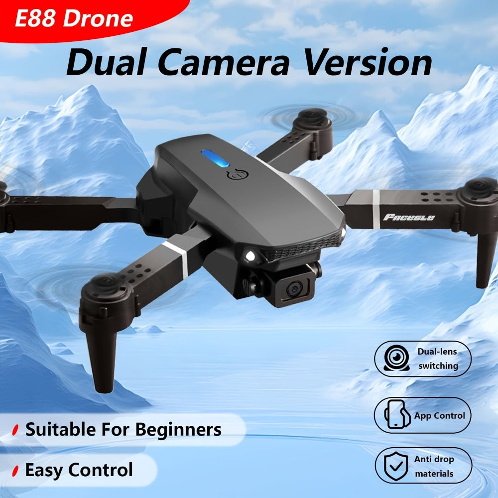 E88 Dual Camera Drone with 360° Stunt Flip & Surround Flight – Optical Flow Positioning, Intelligent Height Hold, Foldable Portable Body, 500mAh Battery, Indoor Outdoor RC Quadcopter for Adventure
