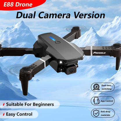 E88 Dual Camera Drone with 360° Stunt Flip & Surround Flight – Optical Flow Positioning, Intelligent Height Hold, Foldable Portable Body, 500mAh Battery, Indoor Outdoor RC Quadcopter for Adventure