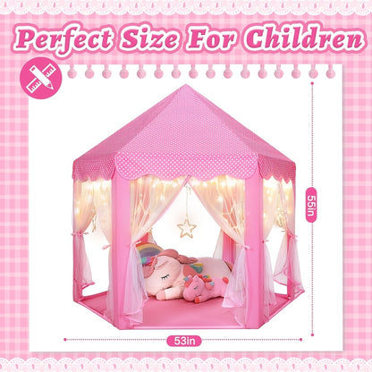 [Birthday Surprise Gift] Pink Princess Hexagon Game Tent, Indoor Dream Castle Gauze Curtain Small House, Girl Pretend Play Secret Base, Baby Reading Corner Toy House, Parent-Child Interactive Game House, Girlie Heart Atmosphere Kids Room Decoration, Birth