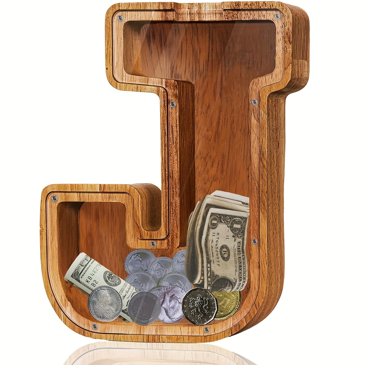 [Christmas New Year Birthday] Wooden Alphabet Money Bank - Large-Size With 26 Letters, Coin Savings Jar For Christmas, New Year And Birthday Gifts