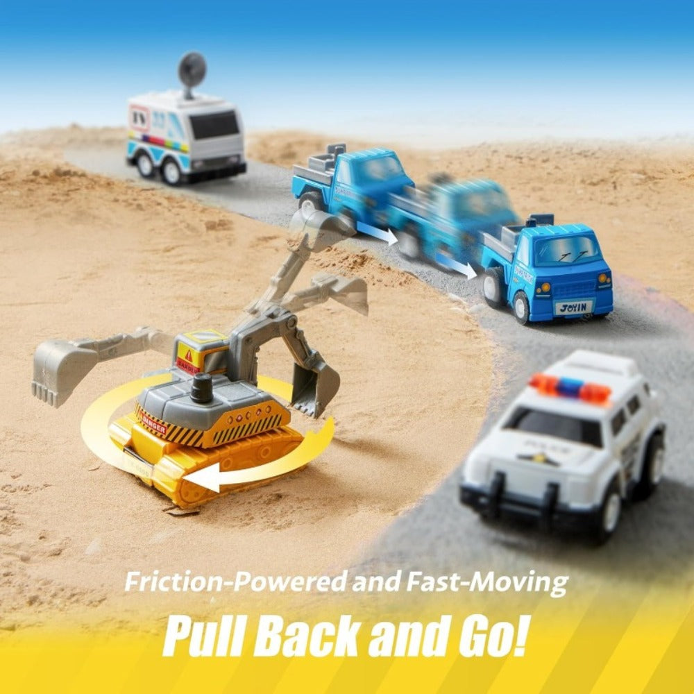 Pull Back Cars Toy Set 18pcs for Kids, Mini City Vehicles with Fire Truck Police Car School Bus, Friction Powered Toy Cars for Boys Girls Ages 3+ Party Favors Gift