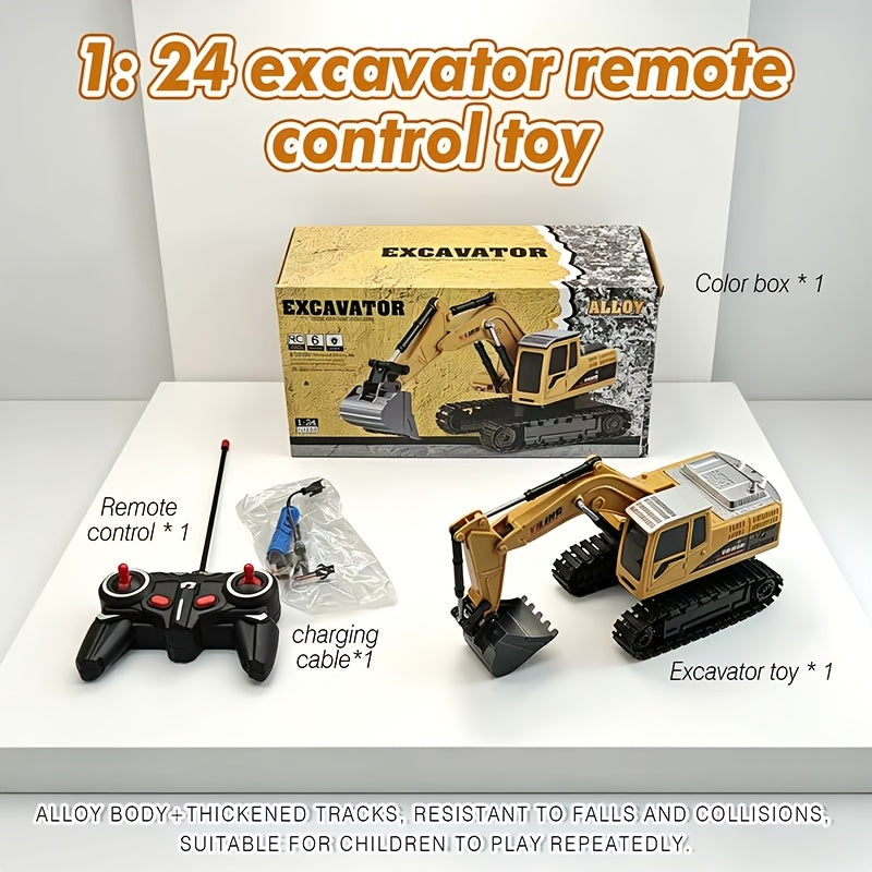[Metal Scoop, Lights, Sounds] Excavator Toy With, Featuring a Metal Scoop, Lights, Multiple Sound Effects, 2.4Ghz Frequency, And 680-Degree Rotation, Scaled at 1:18