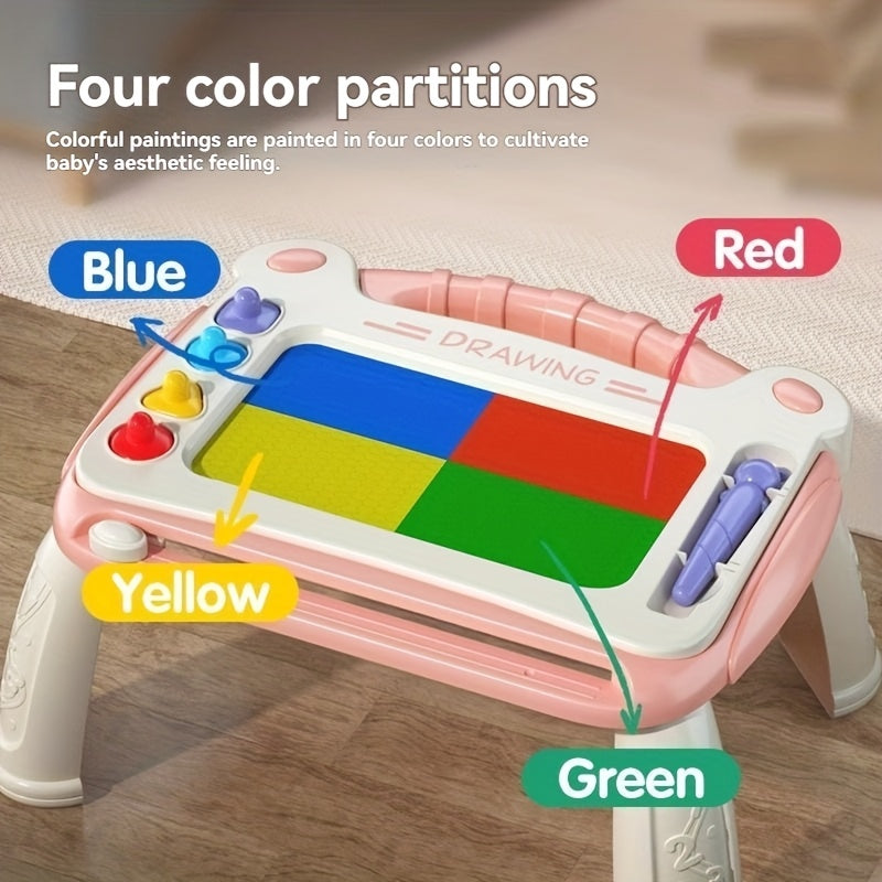 A Drawing Board for Kids That Includes Four Stamps, Four Holders, And One Pen. It'S an Educational Toy Designed for Learning, Perfect for Doodling, And Serves As a Smart Learning Tool. This Makes a Great Birthday Present for Both Boys And Girls